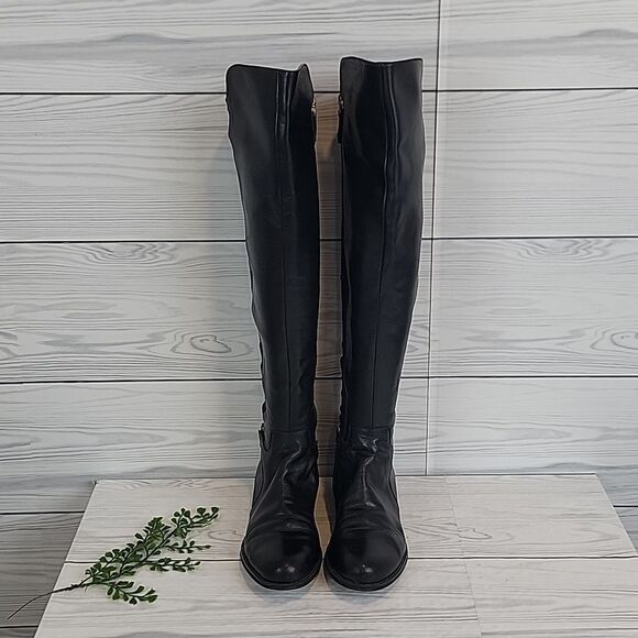 Isacc Mitzrah Imtory Black Knee-High Leather Boots Womens Size 7 - Picture 4 of 15